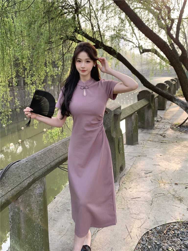 Plus Size Simple Modern Short Sleeve Qipao