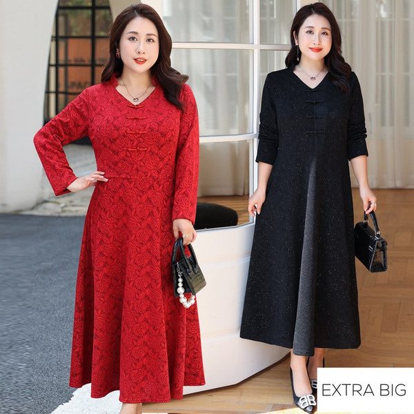(4XL-8XL) Plus Size Lace Qipao Long Sleeve Dress (EXTRA BIG SIZE)
