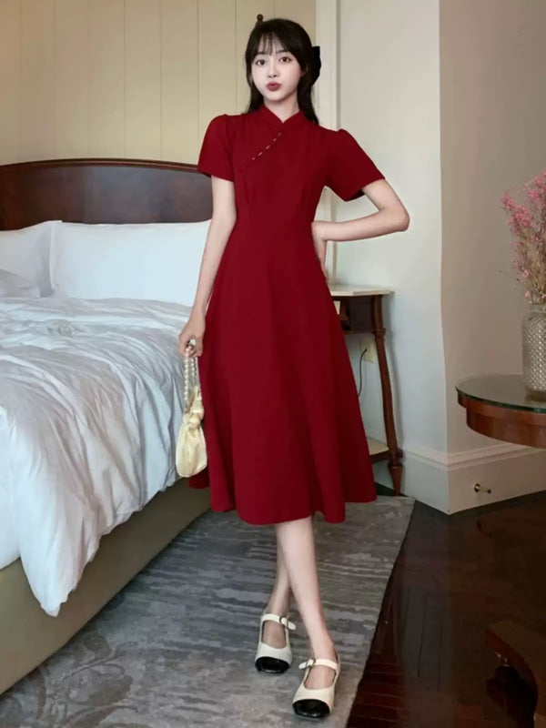 Plus Size Red A-Line Short Sleeve Qipao
