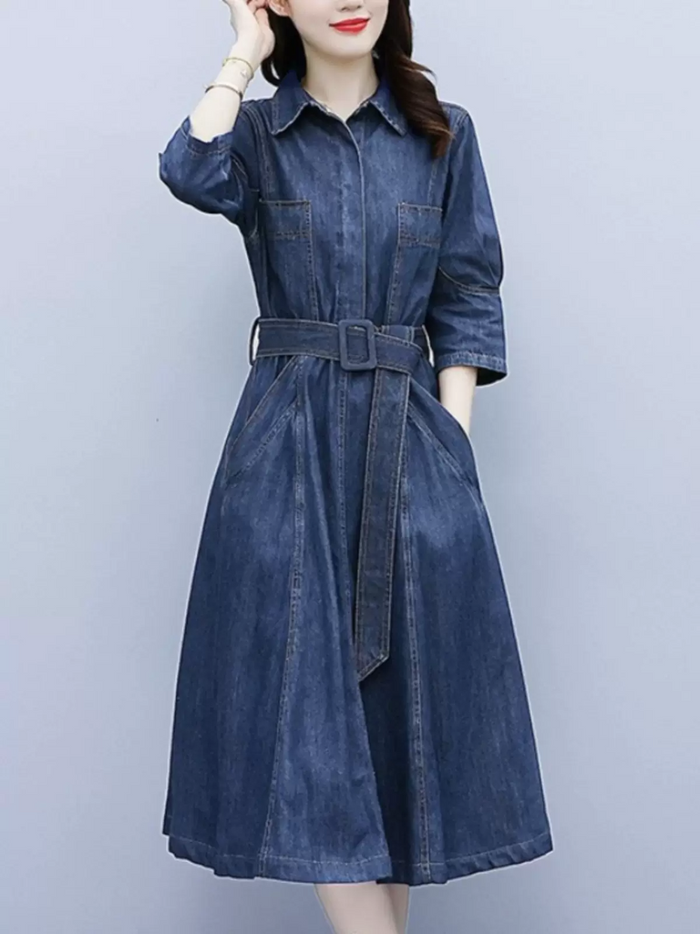 Plus Size Feminine Denim Shirt Dress  Pluspreorder
