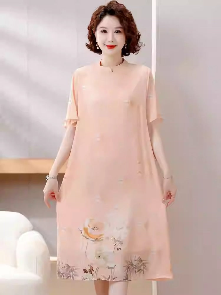 Plus Size Floral Border Modern Cheongsam Dress (EXTRA BIG SIZE)