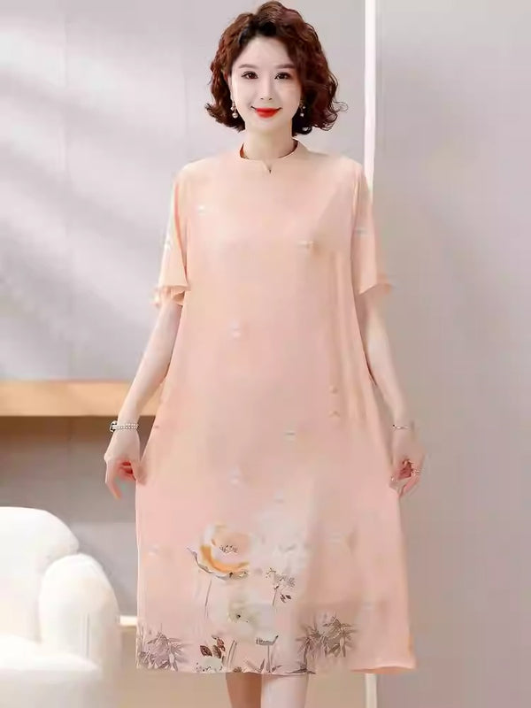 Plus Size Floral Border Modern Cheongsam Dress (EXTRA BIG SIZE)