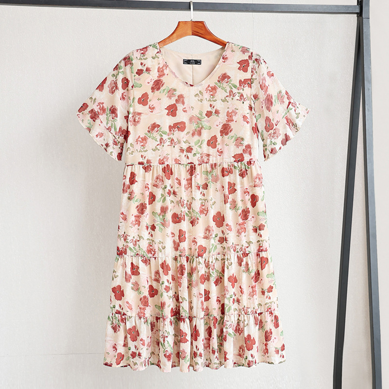 Plus Size Floral Chiffon Babydoll Dress (Extra Big Size)