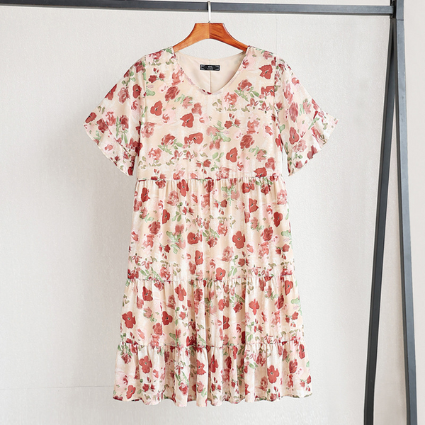 Plus Size Floral Chiffon Babydoll Dress (Extra Big Size)
