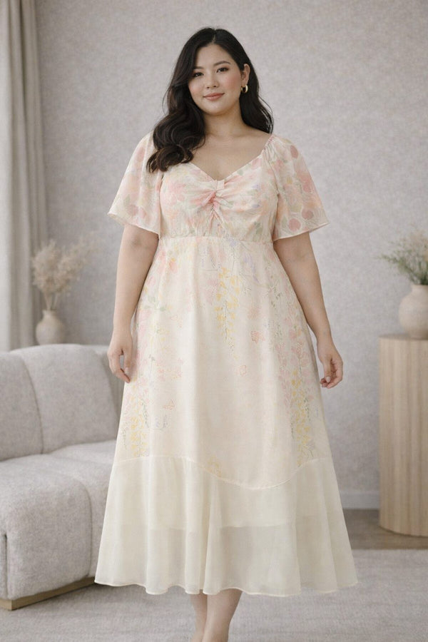plus size square neck floral midi dress front view
