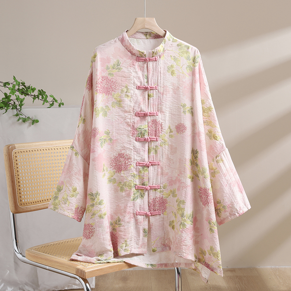 Plus Size Floral Tunic Qipao Long Sleeve Top