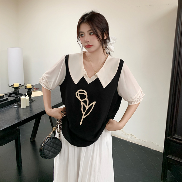 Plus Size Floral Vest Shirt Blouse