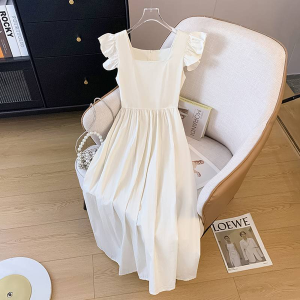 Plus Size Flutter Sleeve Square Neck Babydoll Dress