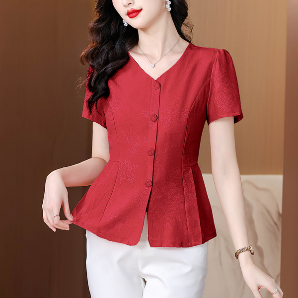 Plus Size Formal Wedding Guest Chinese Peplum Blouse