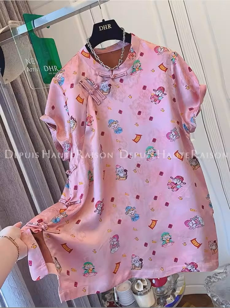 Plus Size Fortune God Cartoon Cheongsam Blouse (EXTRA BIG SIZE)