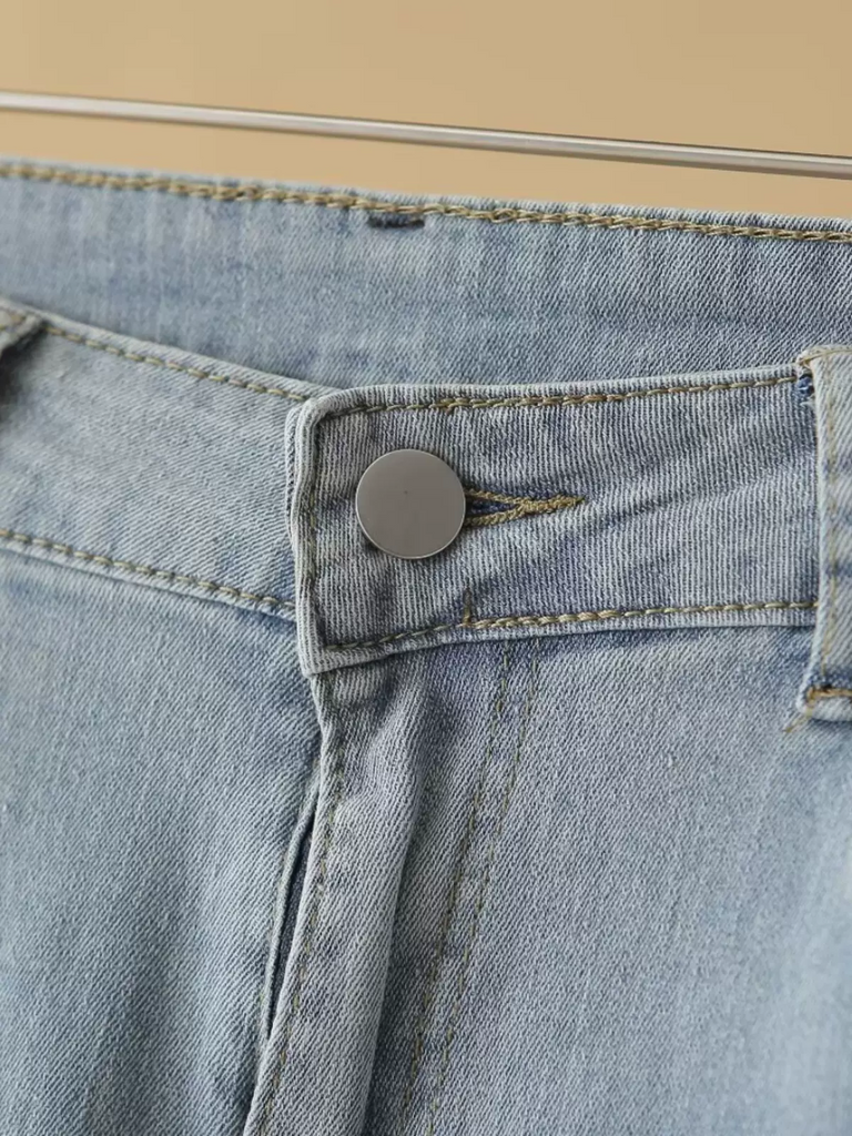 Plus Size Frayed Hem Ninth Length Jeans – Pluspreorder