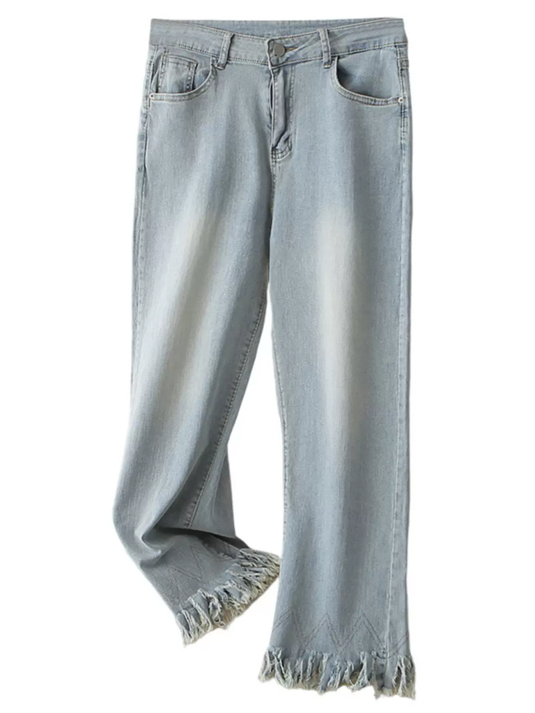 Plus Size Frayed Hem Ninth Length Jeans Pluspreorder