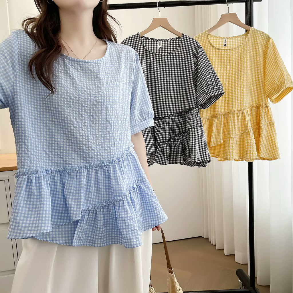 Plus Size Gingham Babydoll Picnic Blouse