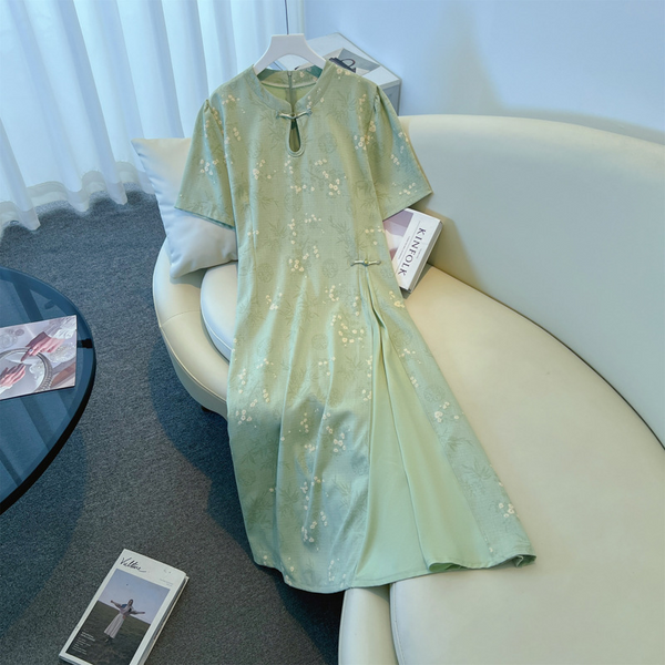 Plus Size Green Floral Modern Cheongsam (EXTRA BIG SIZE)