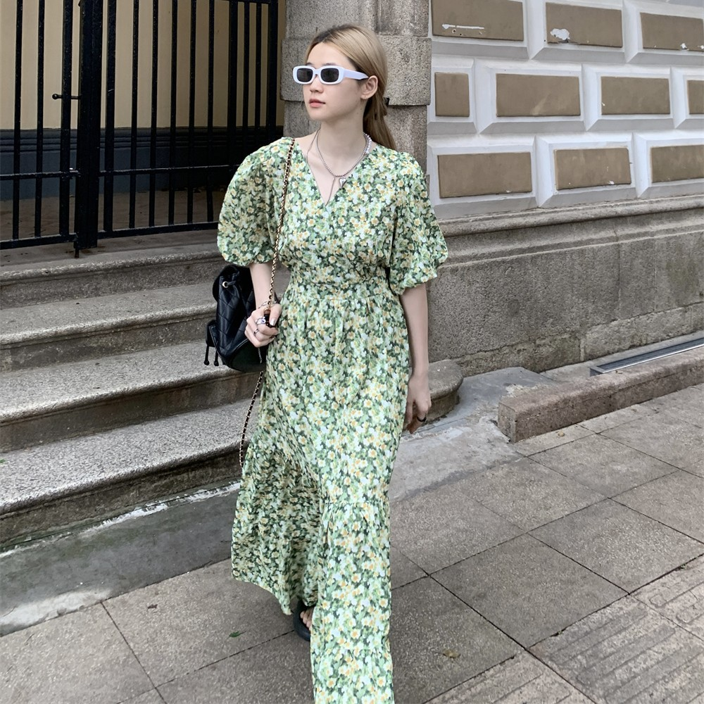 slim fit dress slacks Plus Size Green Gingham Cottagecore Floral Dress main image 1