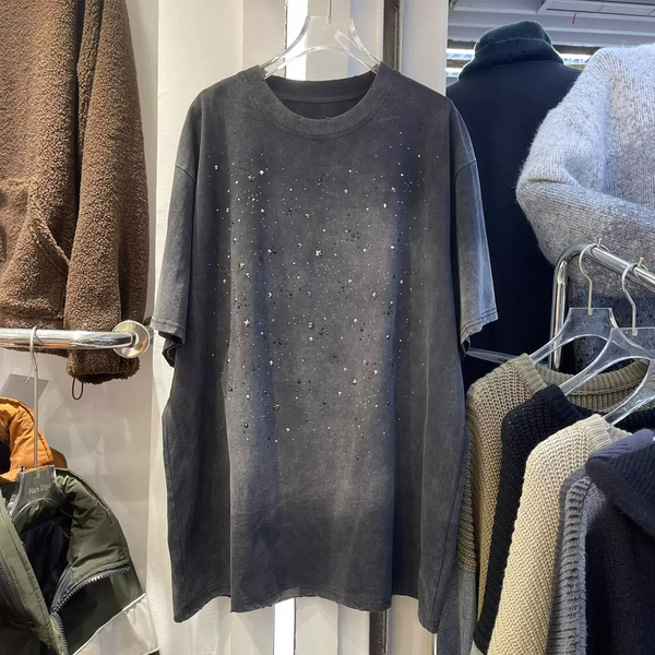 Plus Size Grey Vintage Wash Embellished Oversized T Shirt