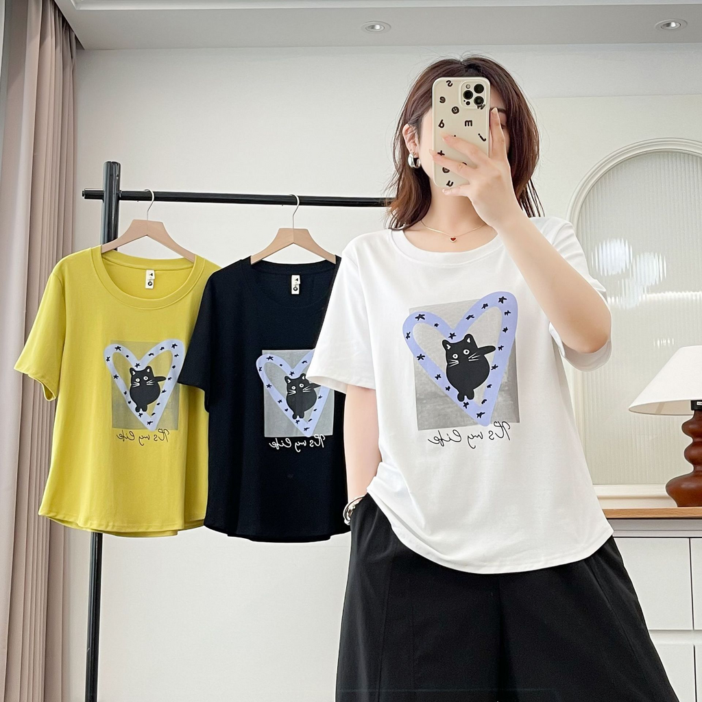 Plus Size Heart And Cat T Shirt