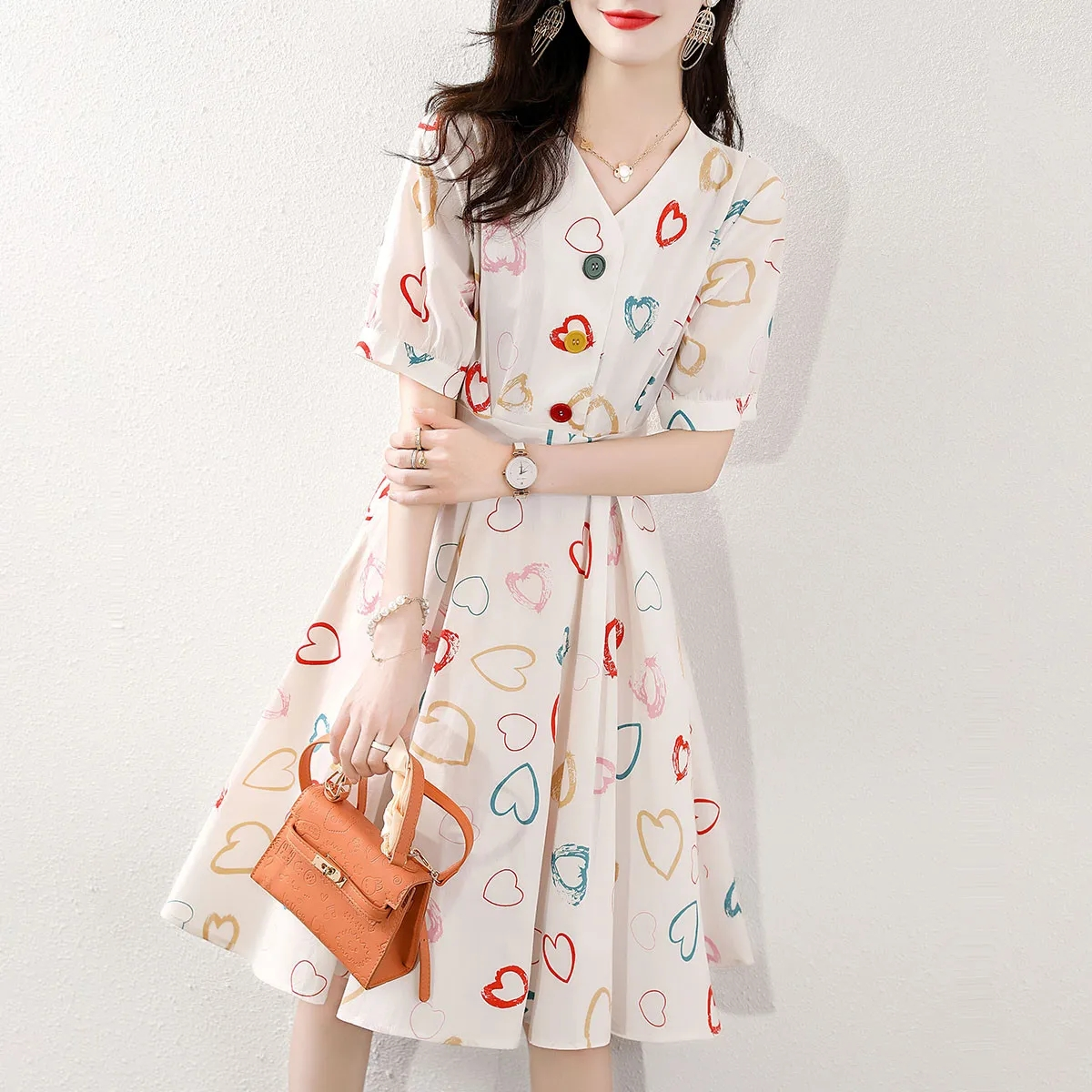 Plus Size Hearts Print V Neck Dress (EXTRA BIG SIZE) – Pluspreorder
