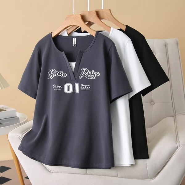 Plus Size Henley Graphic Tee