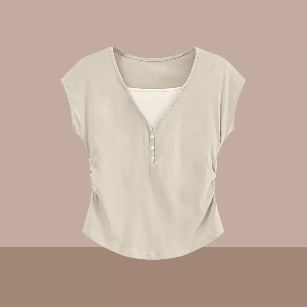 Plus Size Henley V Neck T Shirt