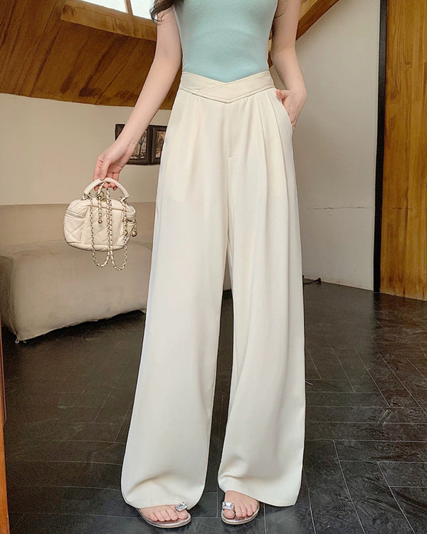 plus size beige high waist wide leg trousers full length
