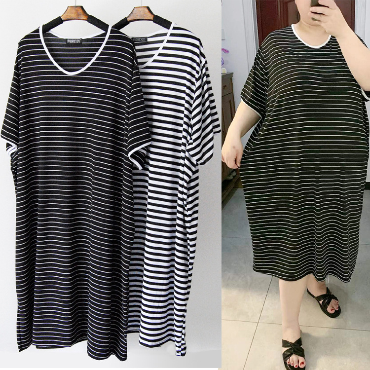 Plus Size Horizontal Stripes T Shirt Dress (EXTRA BIG SIZE)