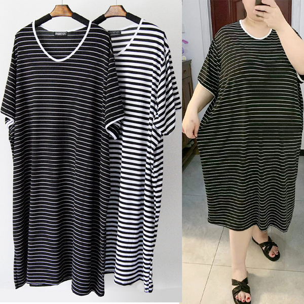 Plus Size Horizontal Stripes T Shirt Dress (EXTRA BIG SIZE)
