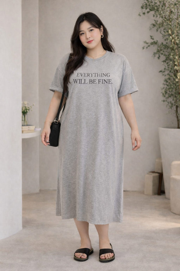 plus size grey inspirational quote cotton t shirt dress front view