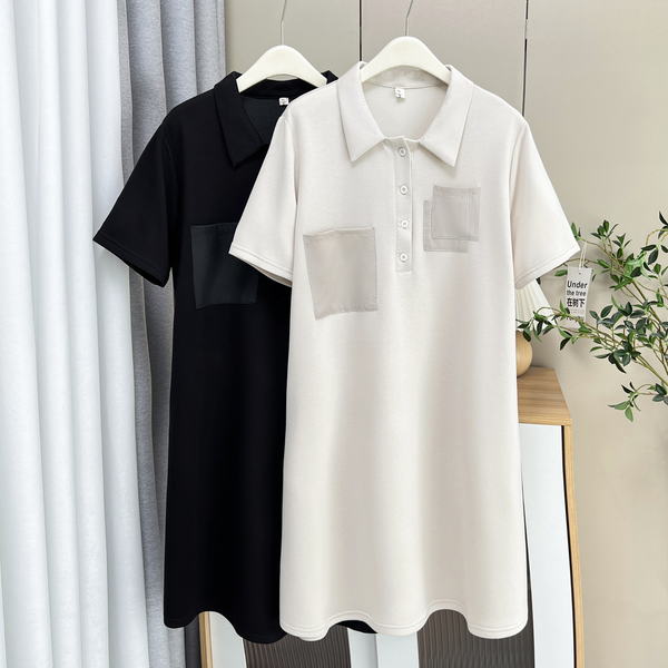 Plus Size Irregular Pockets Korean Shirt Dress