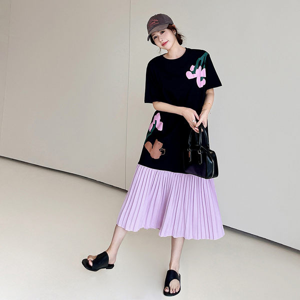 Plus Size Japanese Art Floral T Shirt Dress