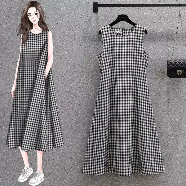 Plus Size Japanese Gingham Checks Umbrella Dress