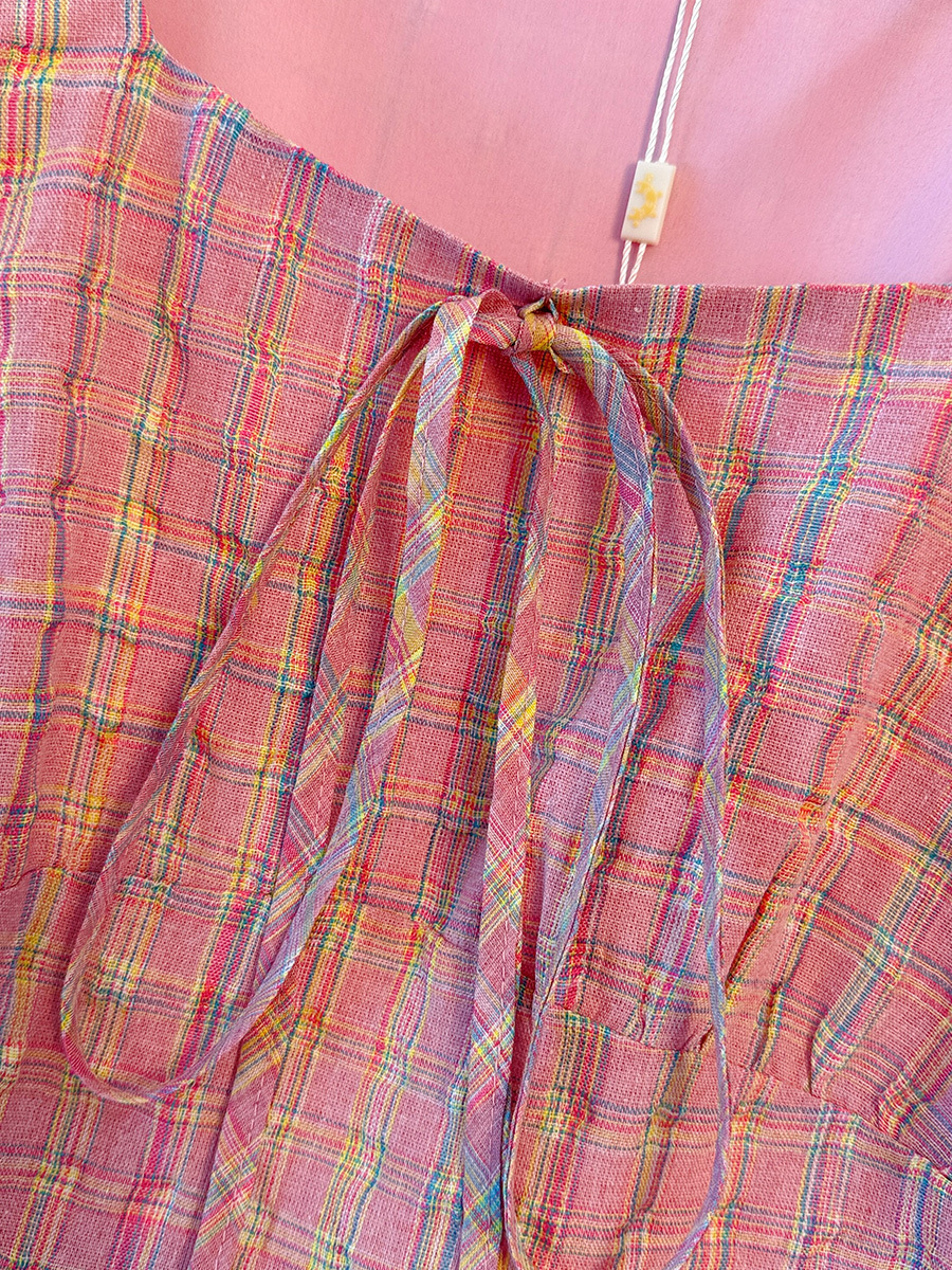 Plus Size Japanese Pink Checks Square Neck Dress (EXTRA BIG SIZE ...