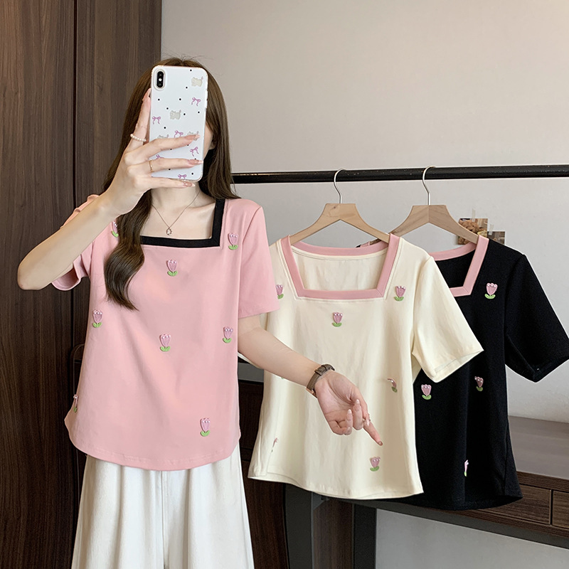 Plus Size Japanese Square Neck Ringer Tulip Top