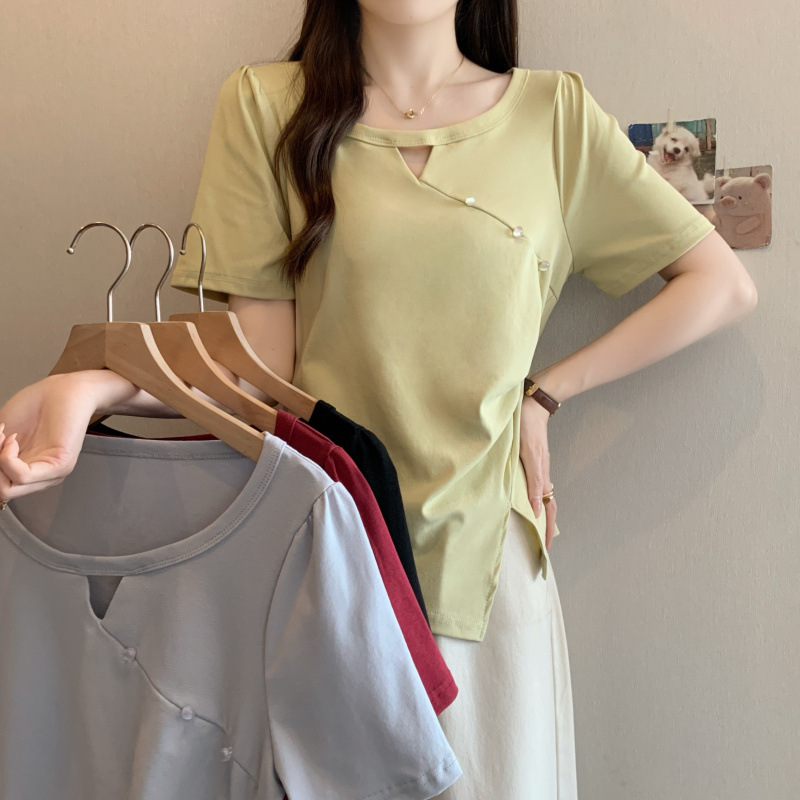 Plus Size Keyhole Bias Korean Tee