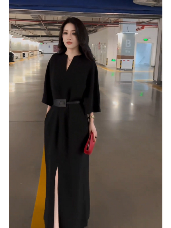 Plus Size Kimono Long Black Dress