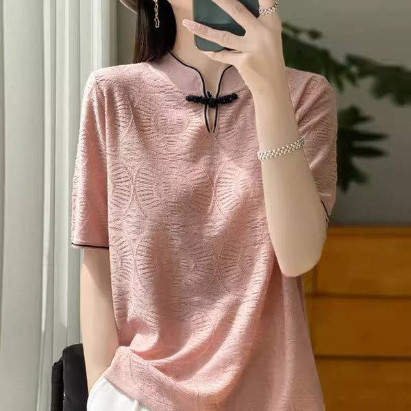 Plus Size Knit Modern Qipao Blouse