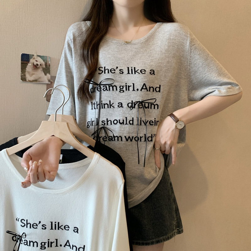 Plus Size Knit Quote Korean Short Sleeve Blouse