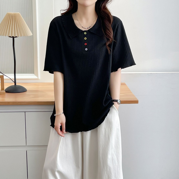 Plus Size Knit Rib Polo T Shirt