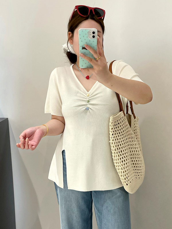 Plus Size Knit V Neck Tunic Top