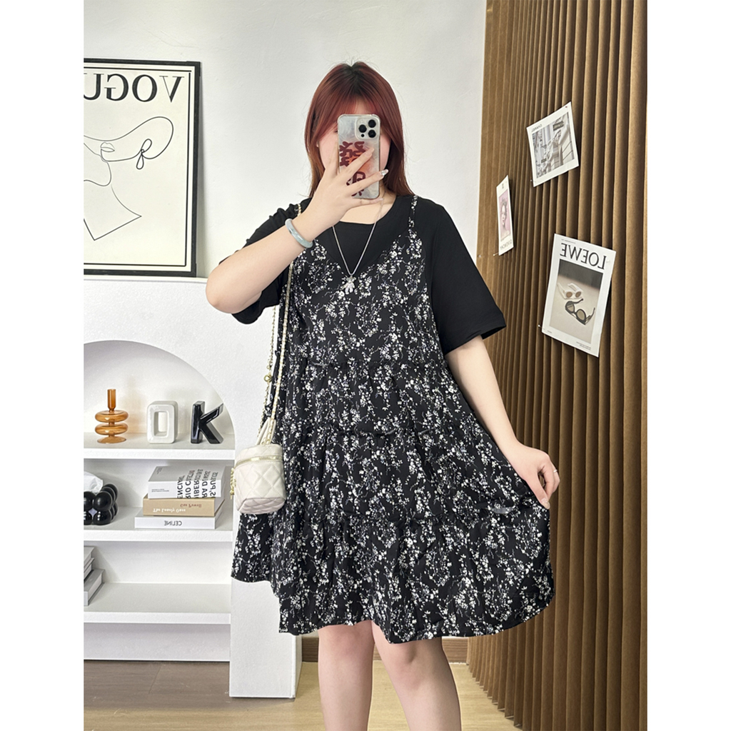 Plus Size Korean 2-In-1 Floral Dress