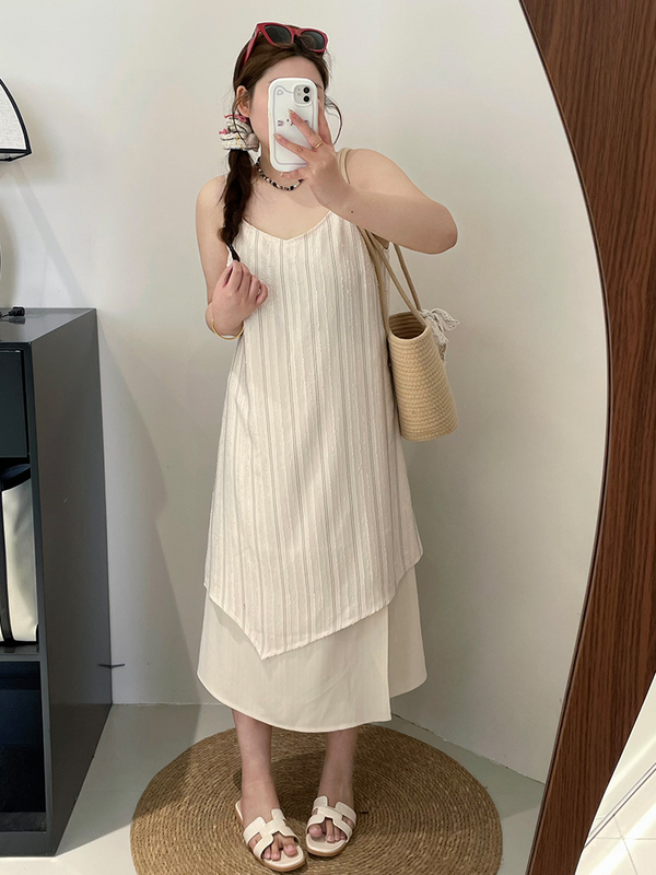 Plus Size Korean Beige Camisole Dress