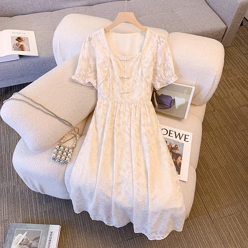 Plus Size Cream Square Neck Cheongsam Qipao