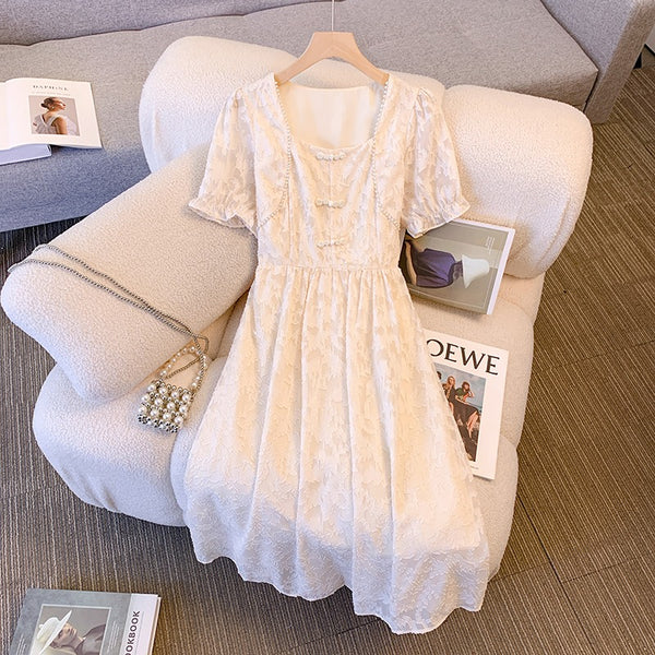 Plus Size Cream Square Neck Cheongsam Qipao