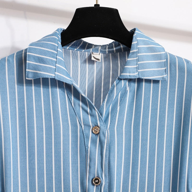 Plus Size Stripe Layer Shirt Dress Pluspreorder