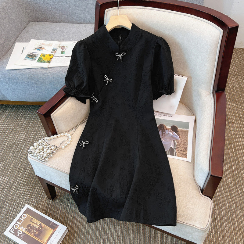 Plus Size Modern Black Short Sleeve Qipao