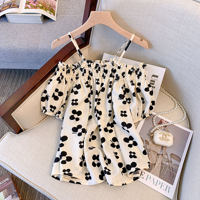 Plus Size Korean Print Off Shoulder Blouse
