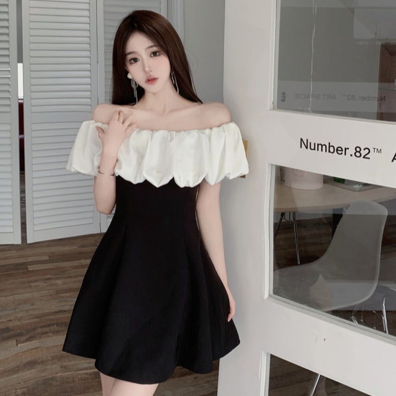 Plus Size Korean Black Off Shoulder Fit and Flare Dress