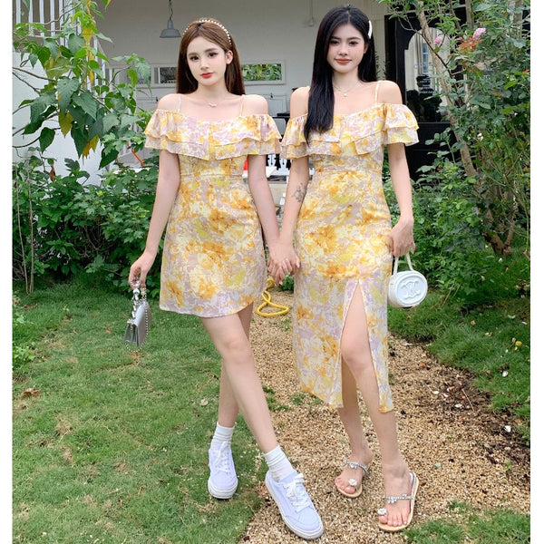 Plus Size Korean Yellow Off Shoulder Pencil Dress