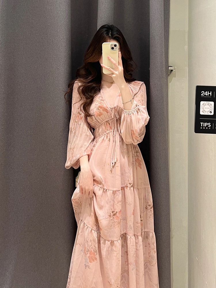 Plus Size Pink Floral V Neck Midi Dress