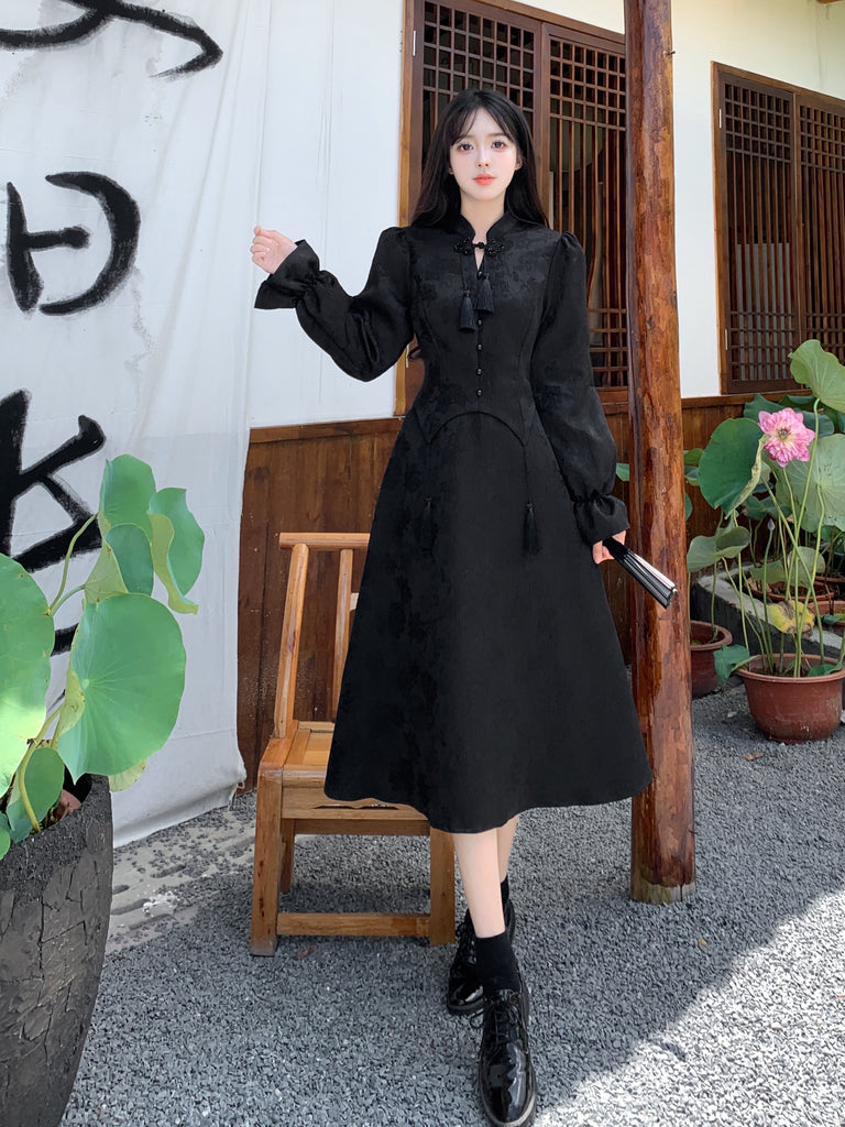 Plus Size Black Long Sleeve Dress Cheongsam Qipao Pluspreorder Plus Size Black Long Sleeve Dress Cheongsam Qipao Pluspreorder